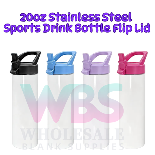 20oz | 590ml Stainless Steel Sports Drink Bottle | Flip Straw + Handle