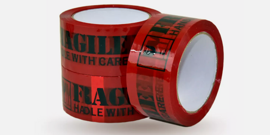 48mm x 75M - Packaging Tape - Red Fragile Handle With Care