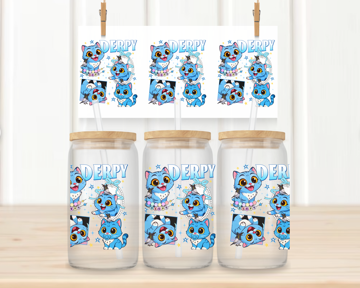 16oz UV DTF Libbey Wrap –KPOP Derpy Demon Hunters CAT   #W17