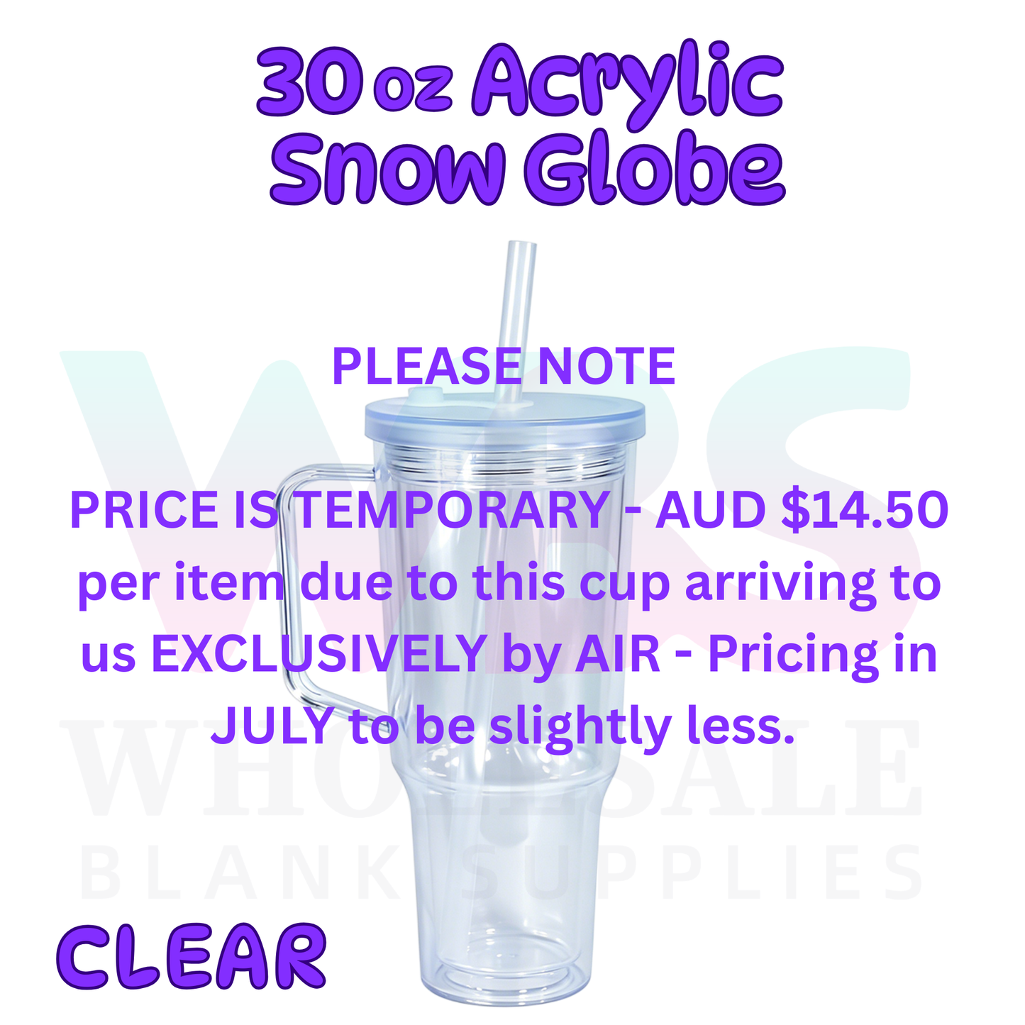 🔥 30oz Acrylic Snow Globe Tumbler Mug Handle  | Flat Colour Lid | Pre-Drilled Craft Blank ( Pre Drill + Plug) COLOUR LID & colour straw PRE ORDER