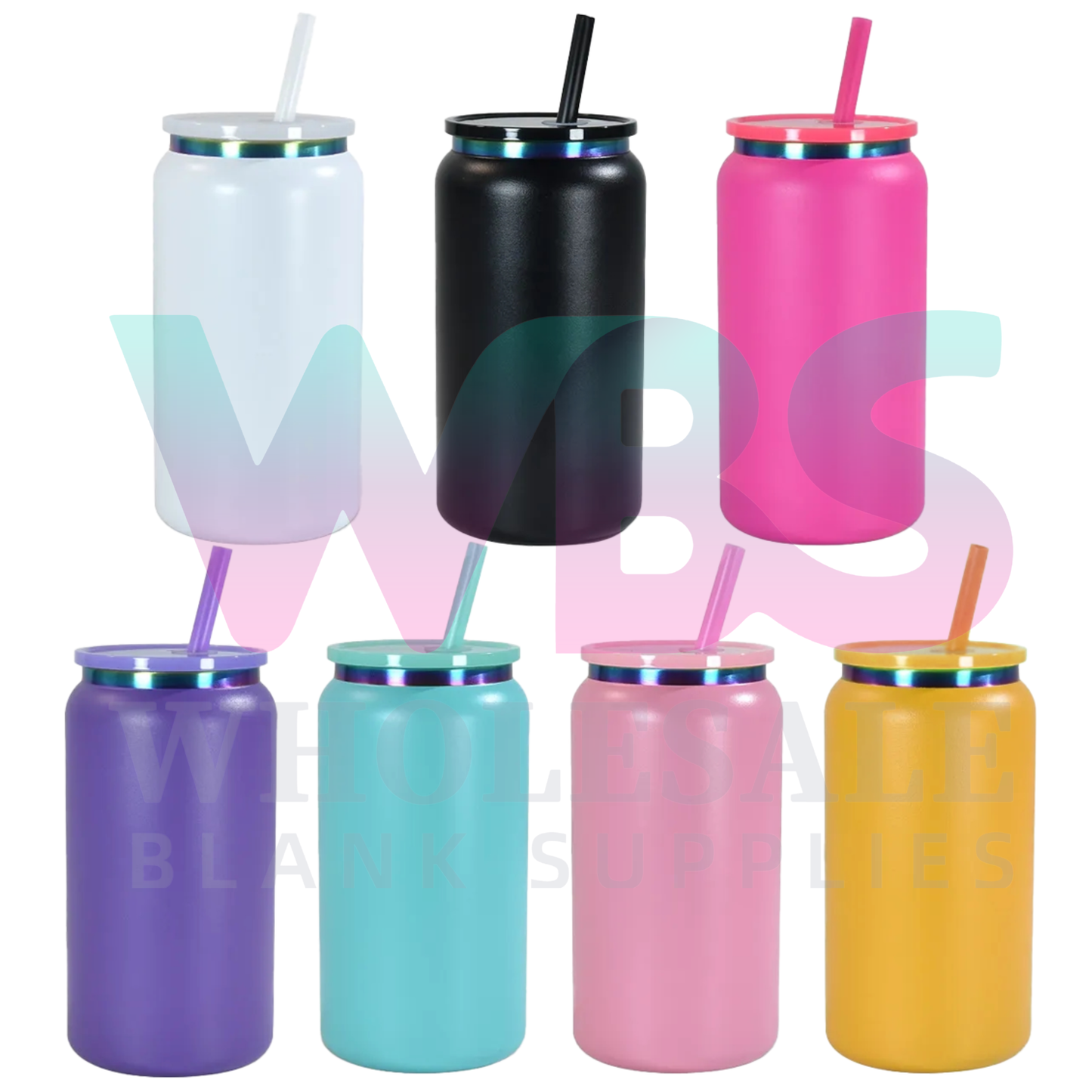 16oz Sublimation Matte Stainless Steel Rainbow Rim Libby | Colour Straw