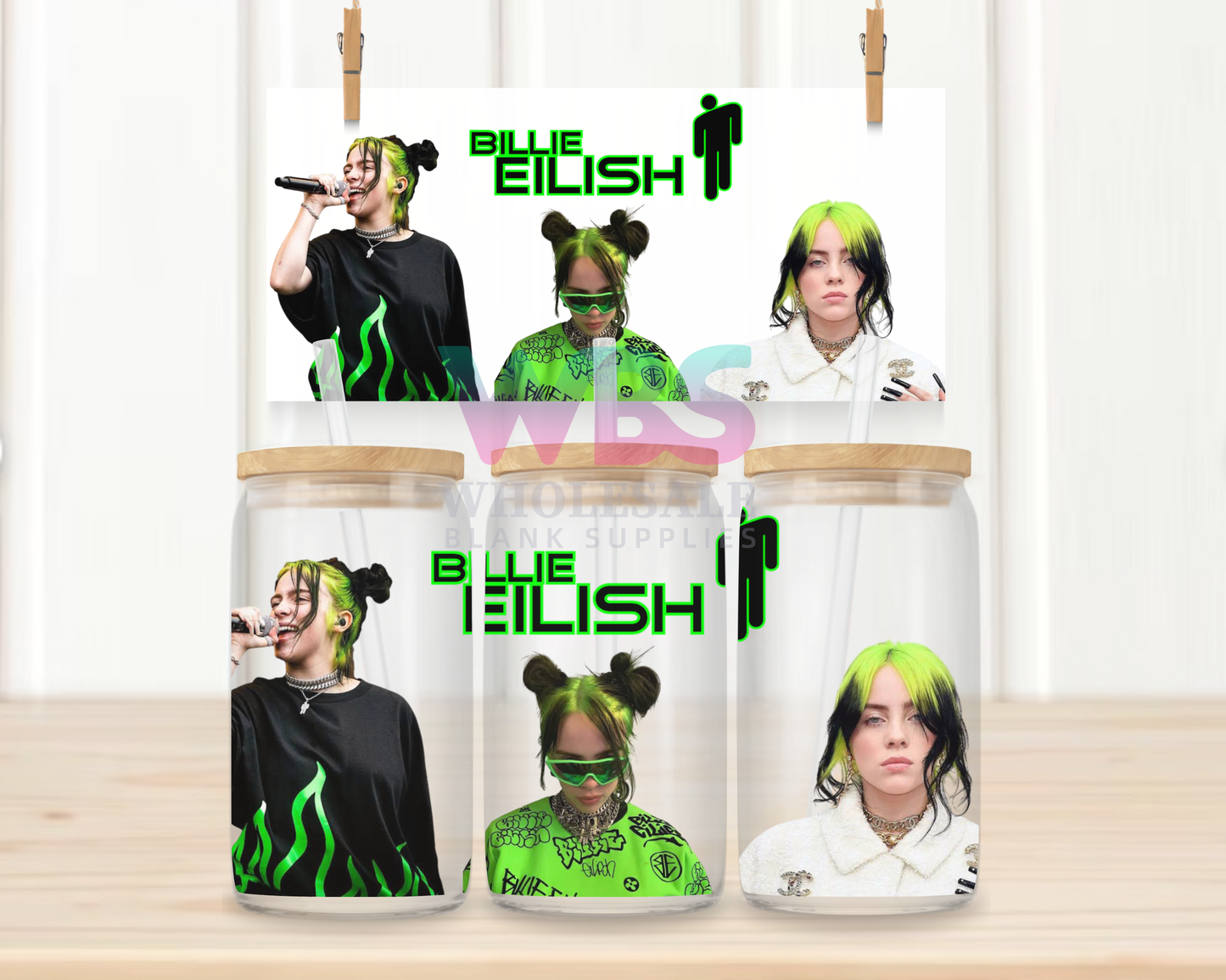 16oz UV DTF Libbey Wrap -  Billie Eilish Singer  #W30