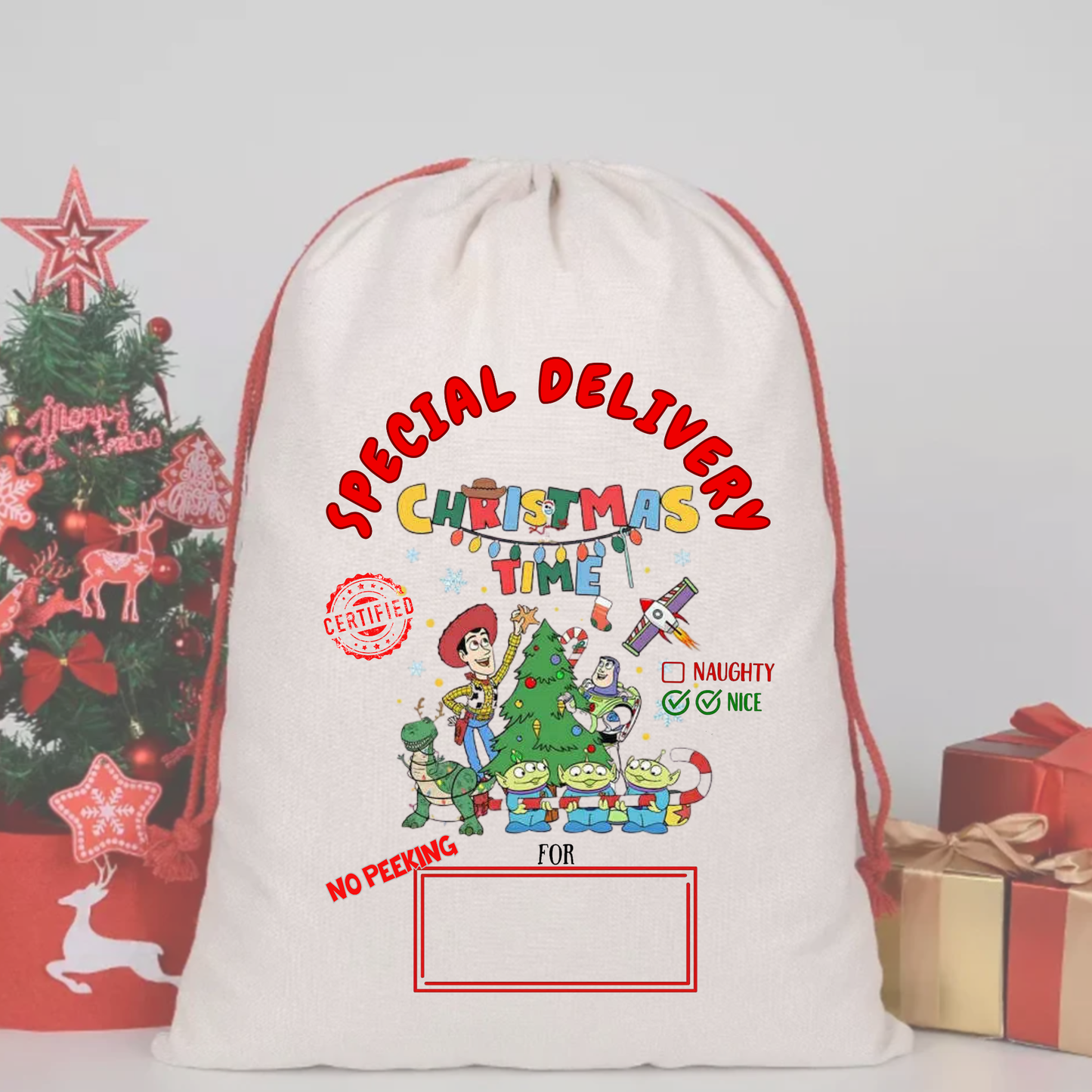 Toy Story Woody Christmas Time SACK DTF – SPECIAL DELIVERY DTF Print  🎅💌 pre order