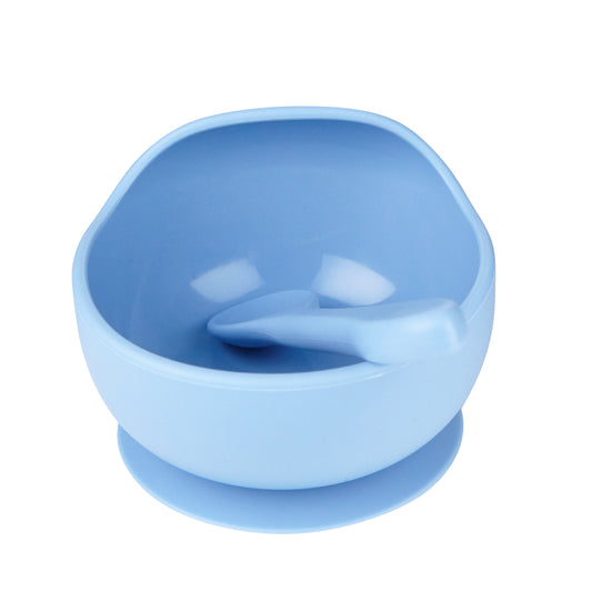 Dusty Blue Silicone Suction Curved Bowl & Spoon